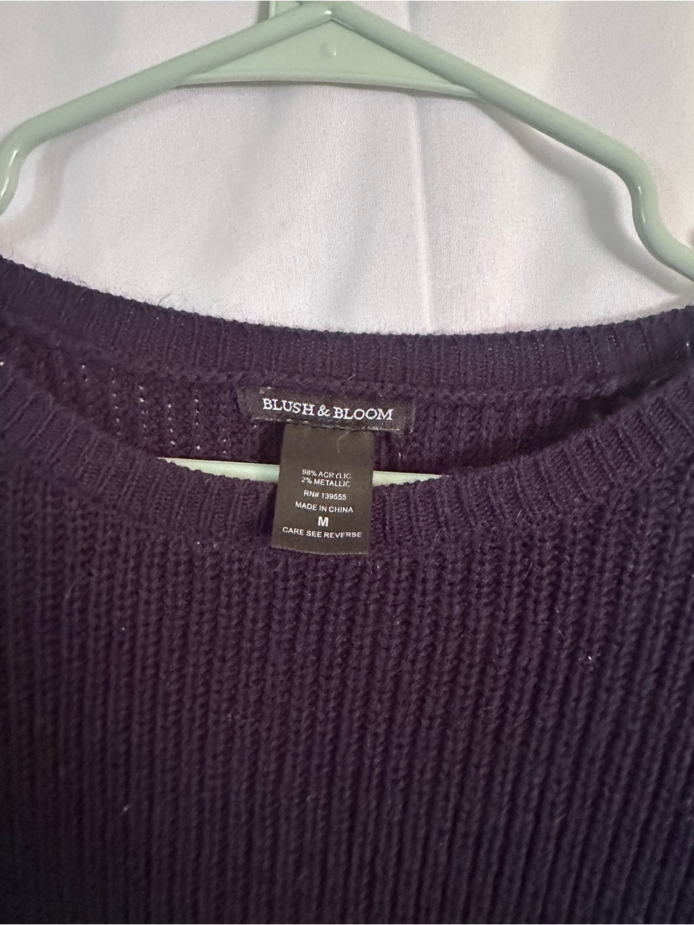 Deep Navy Crewneck Sweater with Balloon Sleeves - Picture 3 of 4